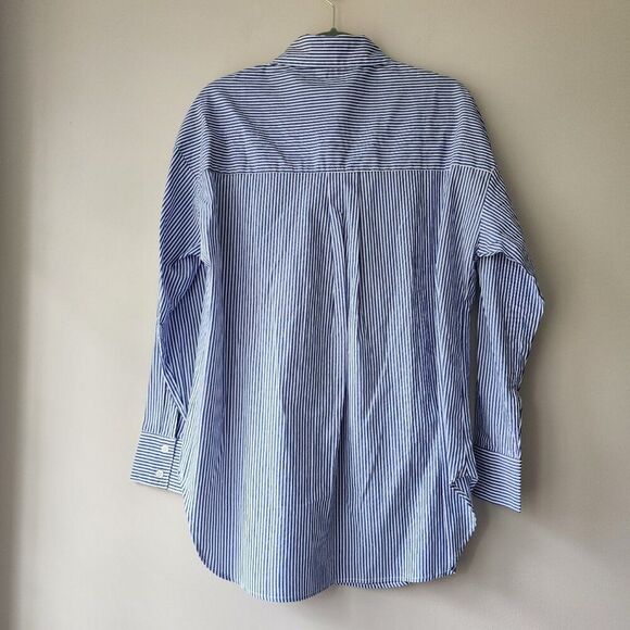 Magaschoni Women's Long Sleeve Striped Oversized Shirt | Cotton Blue White | NEW - Picture 8 of 12